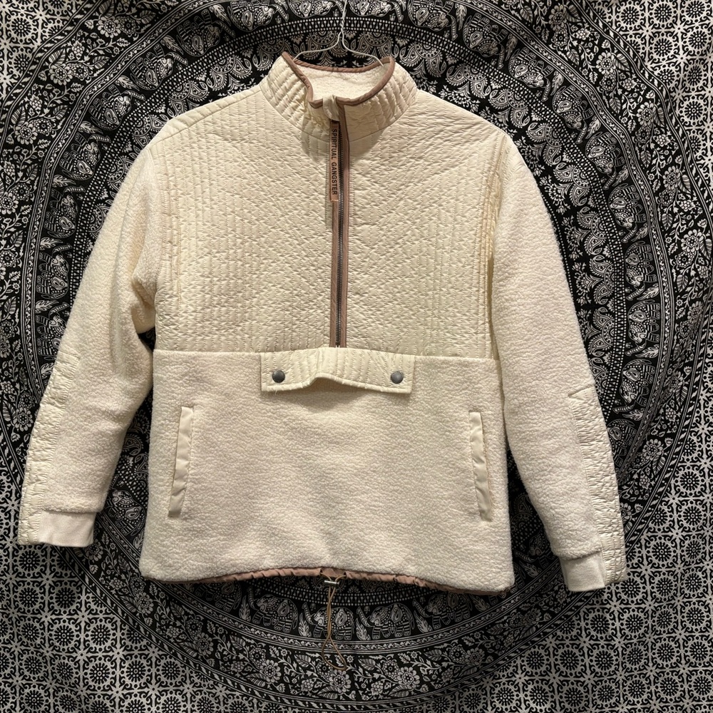 Cream 1/4 zip pull over with adjustable waist